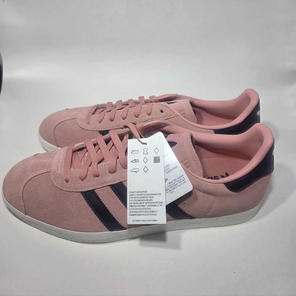 Adidas Gazelle Men’s 11.5 Pink Suede Black Stripe Classic Sneakers New Box